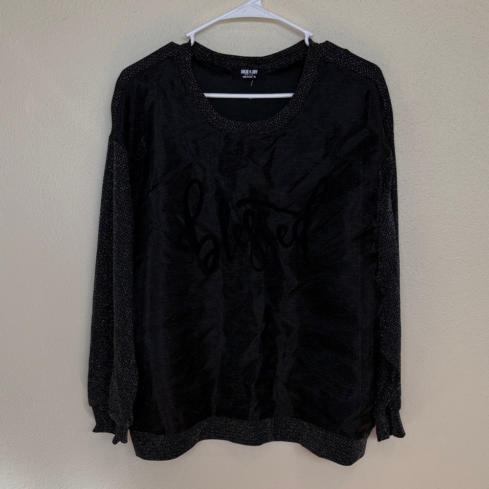 Jolie & Joy Blessed Black Sweater Mesh Detail Size 1X Metallic New